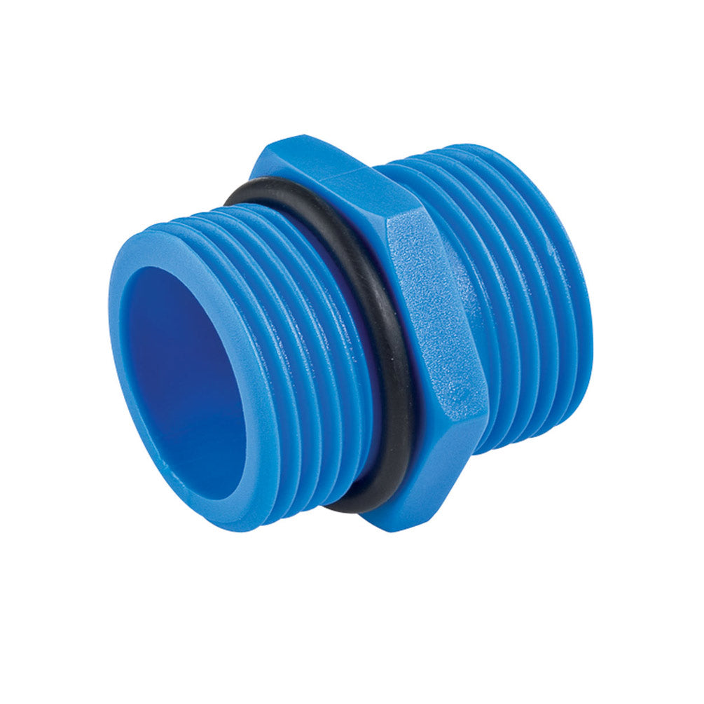 DN 1/2 inch double nipple PP blue hexagon 1/2 inch male thread