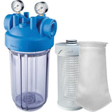 Hero M 10" water filter with pressure gauges + 50 mcr filter bag set