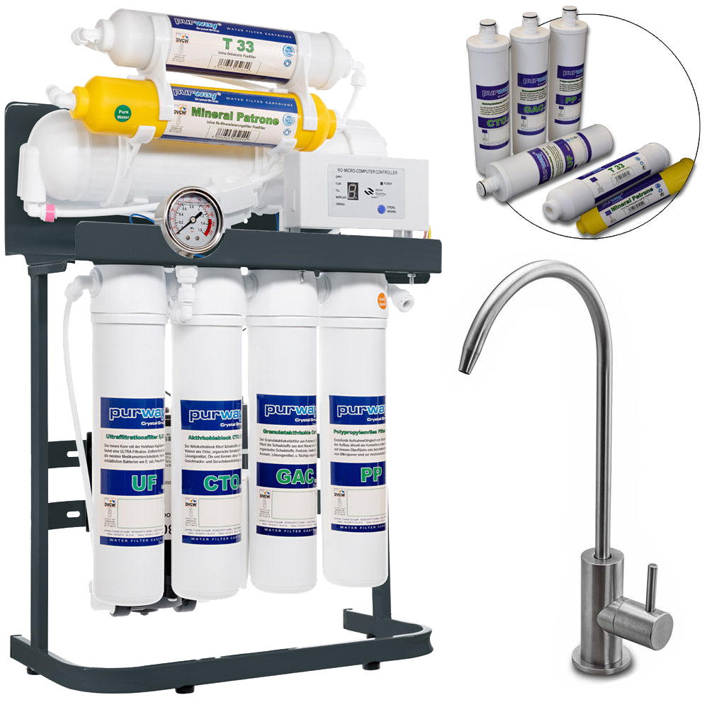 PUR Booster Quick 7 Stufen 600 GPD Osmoseanlage + ERSATZFILTERSET